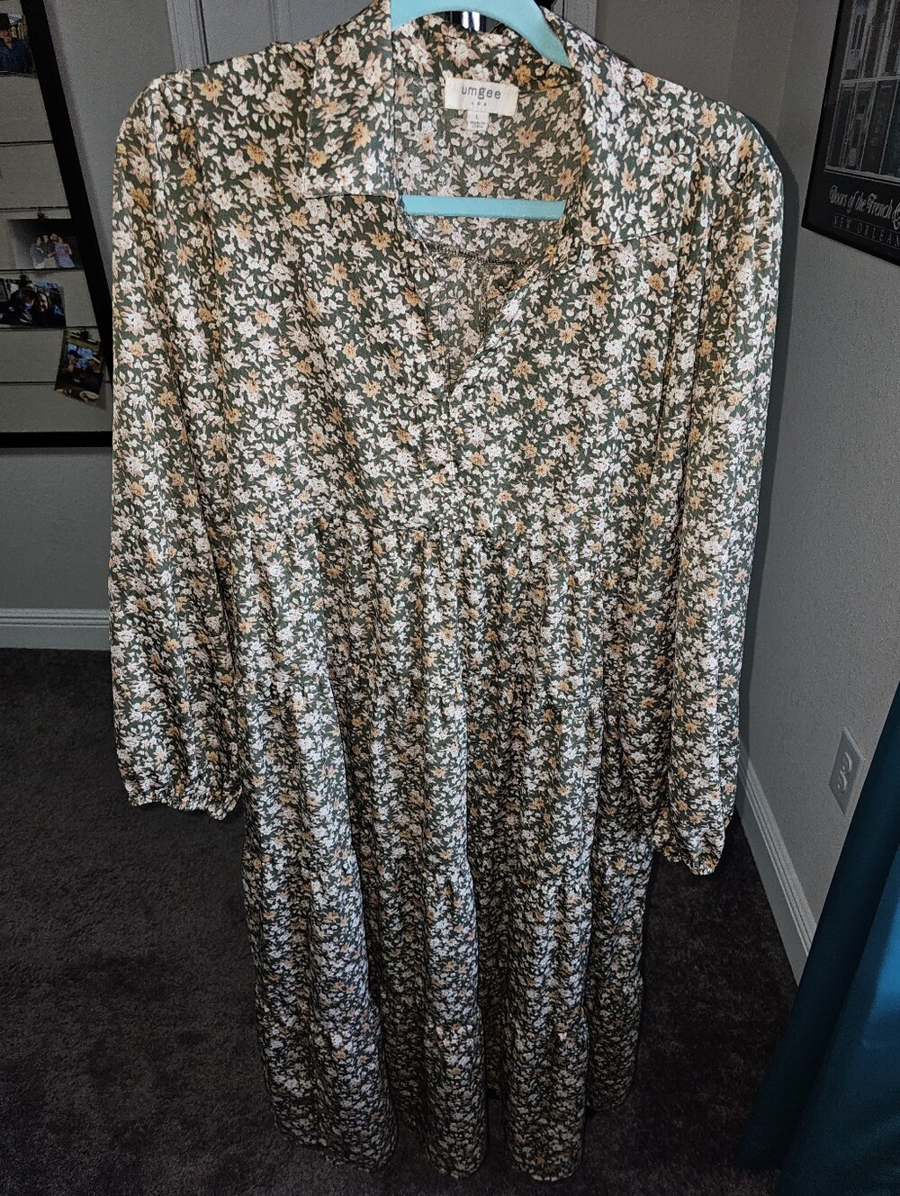 Umgee Olive Green Floral Tiered Maxi Dress